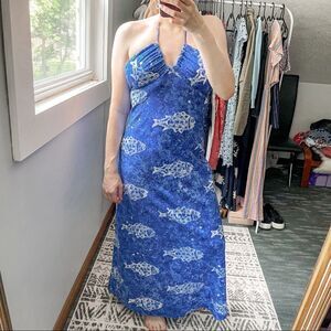 Vintage Liberty House by Nalii Honolulu Maxi Dress Blue Fish S